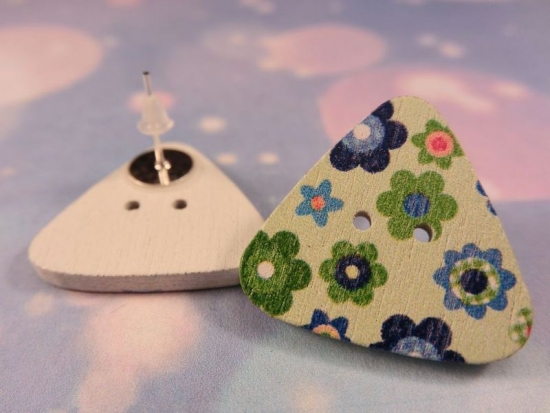 Preview: Dreieck Blumen Knopf Ohrstecker Holz Blüte Flower